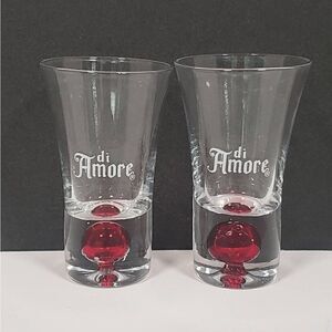 Di Amore Amaretto Shot Glasses,‎ Red Cherry Bottom Set of 2 Frosted Logo